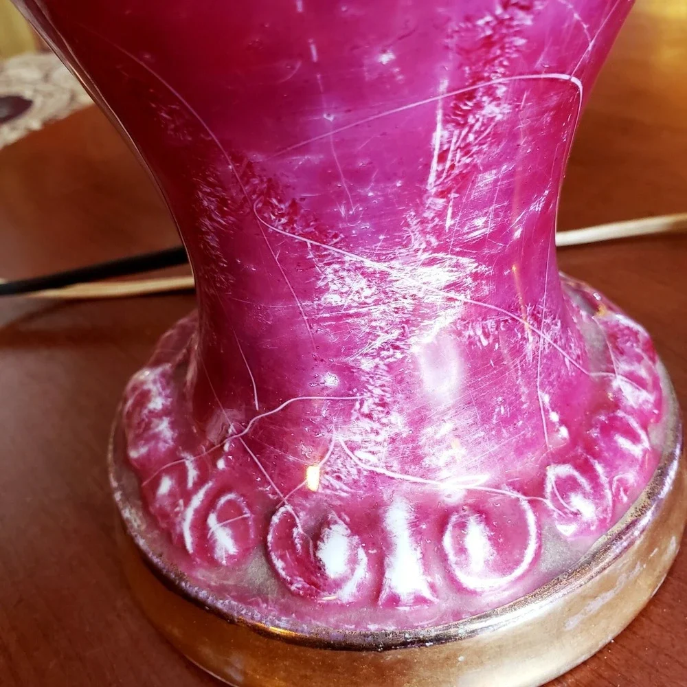 Pair of Vintage Pink Porcelain Victorian Courtship Scene Table Lamps - Gold trim